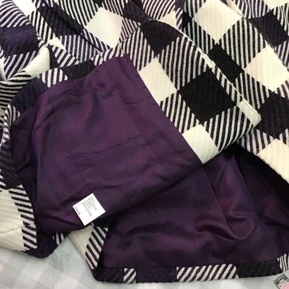 INSIGHT blazer acrylic blend wool tweed plaid ecru checker white black purple 16 - Picture 8 of 14